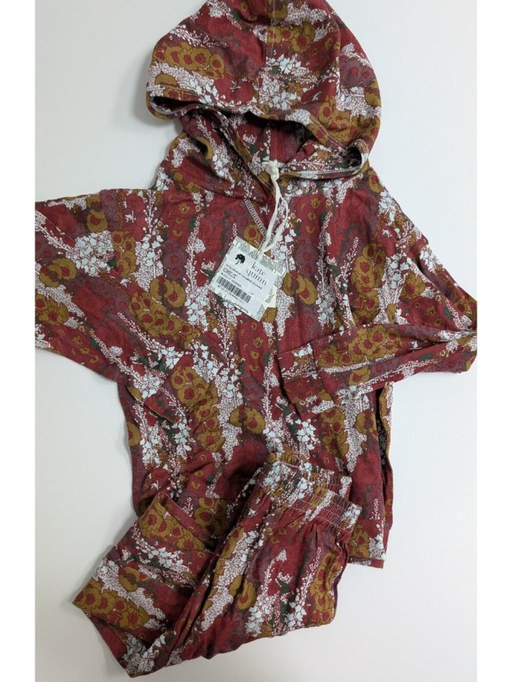 Kate Quinn Bamboo Hollyhock Jogger Set Hooded 6Y Red Floral
